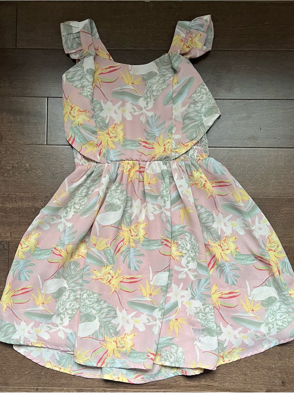 Guess Pink Floral Summer Dress with Yellow & Green Accents